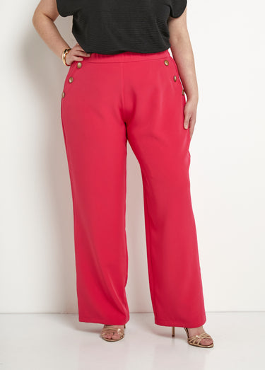 Pantalon large uni taille semi-élastiquée Fuchsia