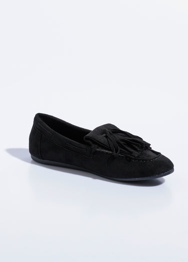 Mocassins à franges en suédine semelle plate Noir