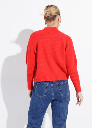 Pull col montant en maille brillante Rouge