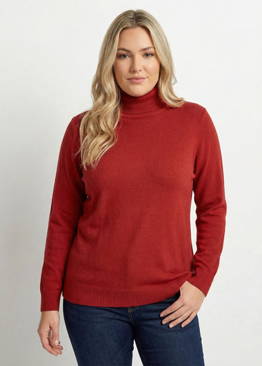 Pull doux col roulé manches longues Rouge