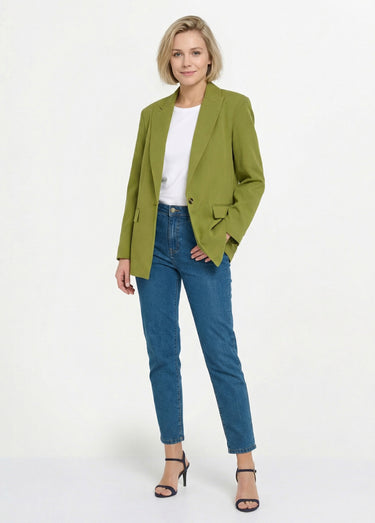 Veste longue 1 bouton avec col tailleur Vert