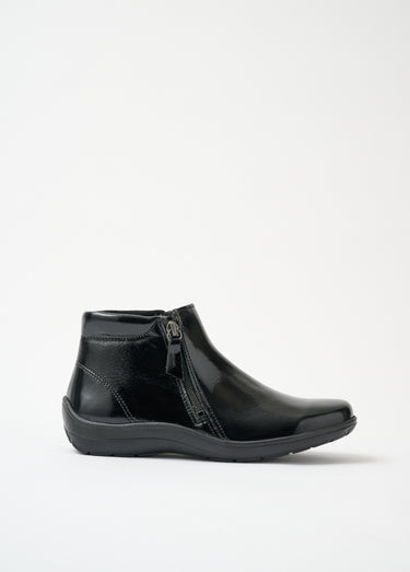 Low boots largeur confort zippés cuir fantaisie Vernis Noir
