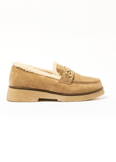 Mocassins fourrés semelle aspect crêpe Taupe