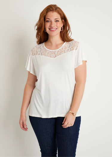 T-shirt manches courtes dentelle Blanc