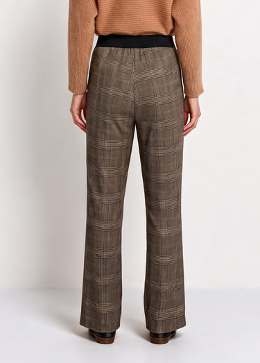 Pantalon droit taille semi élastiquée Carreaux Beige