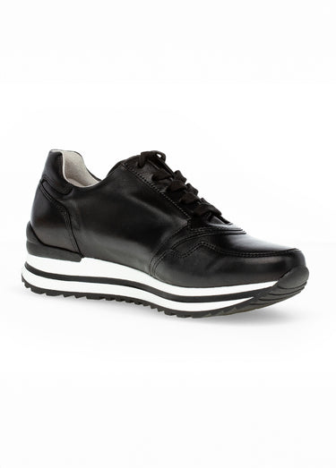 Baskets joggers compensées cuir lisse Noir