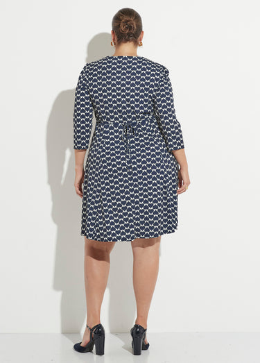 Robe col V boutonné fluide coeurs Marine