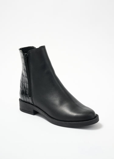 Boots zippées cuir largeur confort effet croco Noir