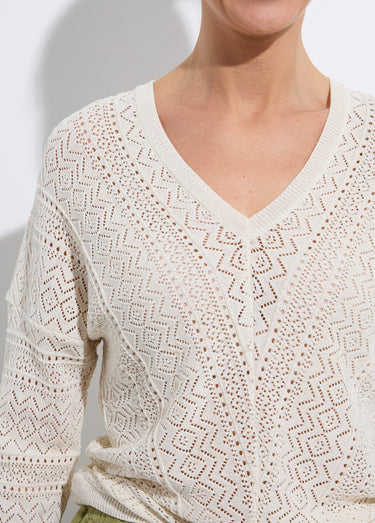 Pull maille ajourée col V Ficelle