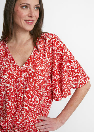 Chemise à basque imprimé pois Rouge/Blanc