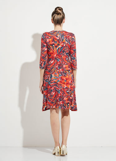 Robe cache-coeur courte manches 3/4 motif floral Imprime Tomette