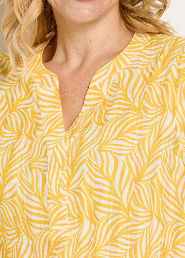 Tunique boutonnée longue manches 3/4 Jaune/Blanc