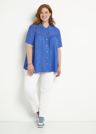 Chemiser boutonné uni ample Bleu