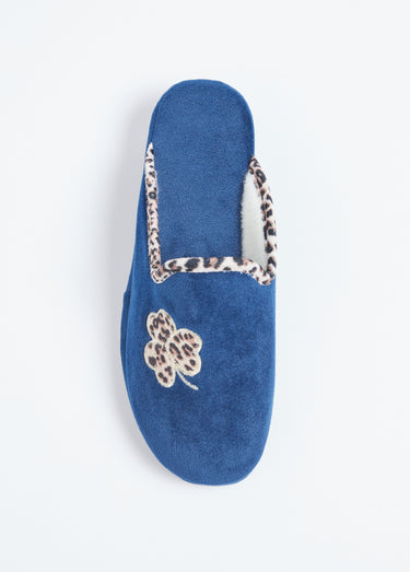 Chaussons mules largeur confort textile velouté Marine