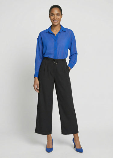 Pantalon large élastiqué, Essentiel Noir