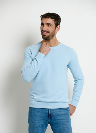 Pull col rond maille piquée fantaisie Bleu Ciel