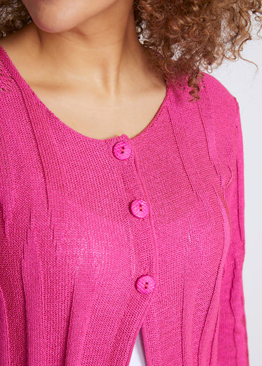 Cardigan boutonnée long ajouré Fuchsia