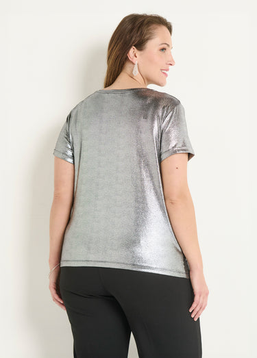 T-shirt pailleté fluide manches courtes Argente