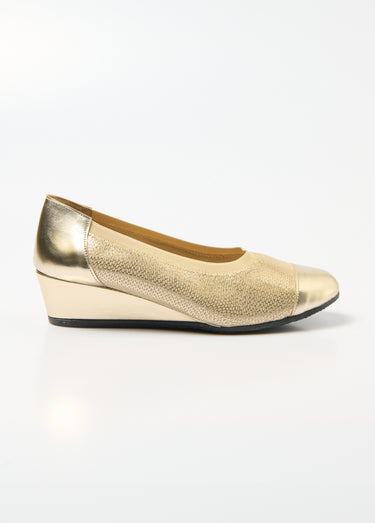 Ballerines compensées cuir largeur confort bi-matière Dore