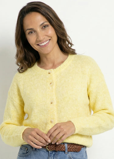 Gilet col rond en maille avec laine Jaune