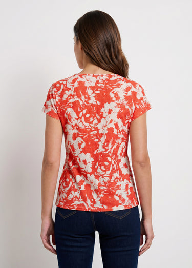 T-shirt manches courtes uni ou imprimé fleurs Rouge/Beige