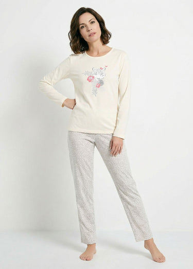 Pyjama jersey coton imprimé léopard Ivoire