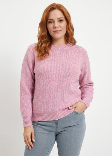 Pull chaud côtelé avec laine et fibres recyclées Rose