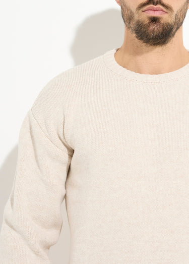Pull épais col rond et maille torsadée Beige