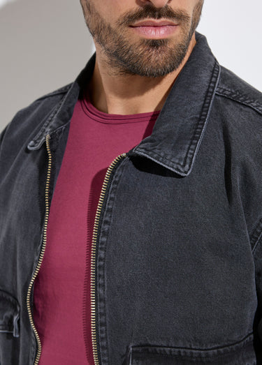 Veste en jean zippée détails élastiqués Noir