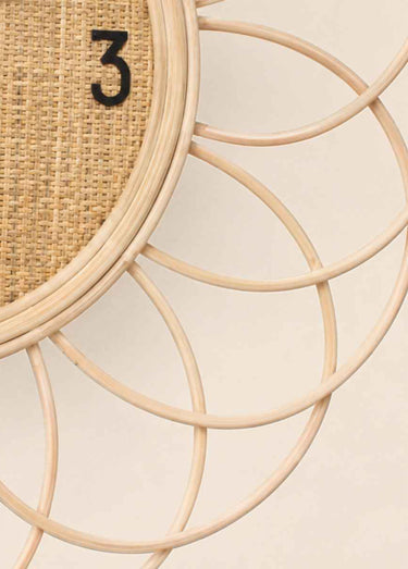 Grande horloge en rotin, forme rosace Naturel
