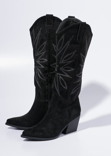 Bottes brodées western à talon biseauté Noir