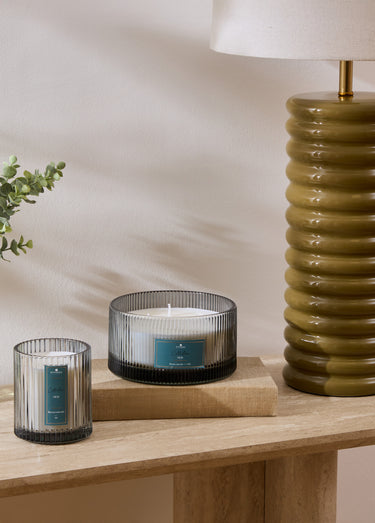 Bougie parfumée 4 mèches pot verre strié