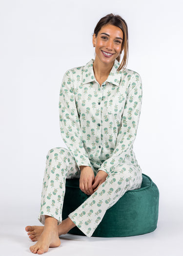 Pyjama long imprimé boutonné Vert