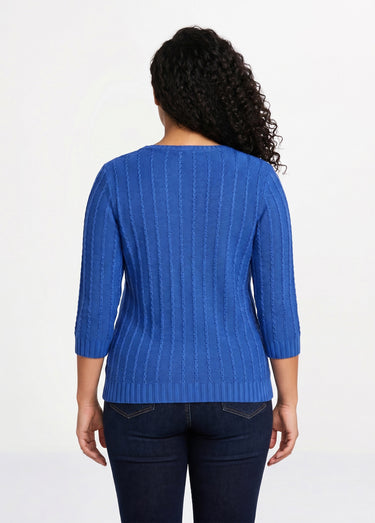 Pull col bateau manches 3/4 Bleu