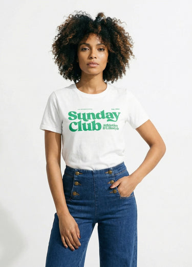 T-shirt blanc inscription Sunday Club Blanc / Vert