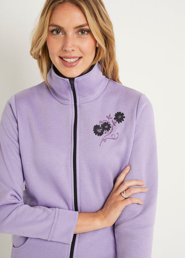 Veste molleton zippée brodée Lilas/Marine