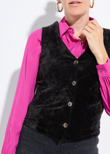 Gilet sans manches boutonné velours ras Noir