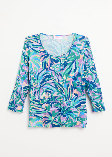 T-shirt col rond manches 3/4 imprimé Imprime/Bleu