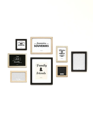 Set de cadres photos assortis en bois Noir/Blanc/Marron