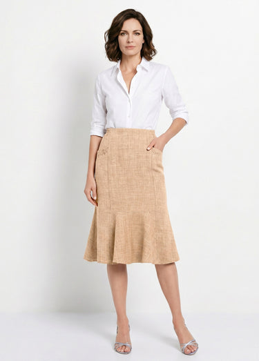 Jupe évasée ceinture élastiquée Beige