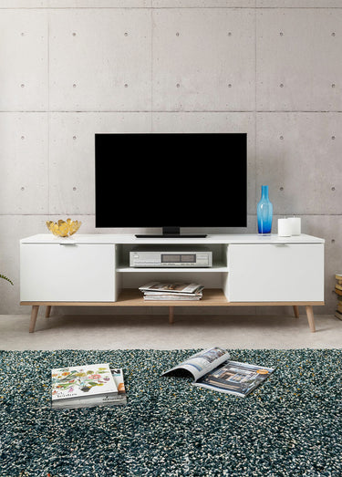 COPENHAGUE Banc TV 2 tons effet chêne Blanc