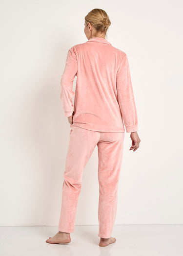 Pyjama long boutonné velours stretch Rose