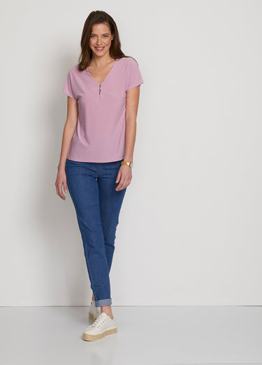 Tee-shirt col V boutonné manches kimono Parme