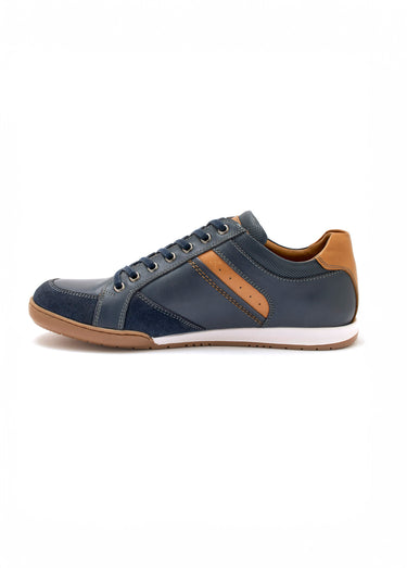 Baskets en cuir multimatières lacets et zip Marine
