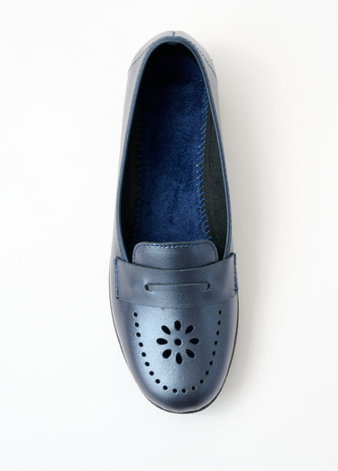 Mocassins cuir grande largeur Marine Nacre
