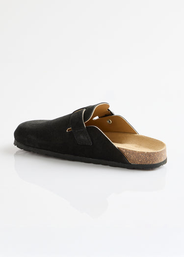 Mules sabots croûte de cuir boucle réglable Noir