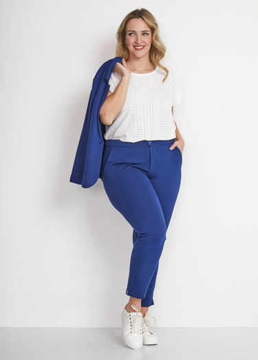 Pantalon droit 7/8ème maille milano Bleu Marine