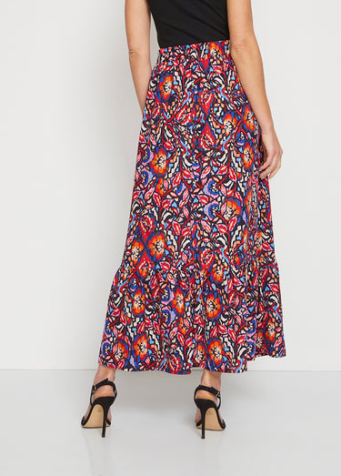 Jupe longue ample base volantée Bleu / Rouge