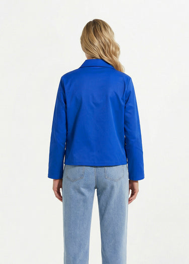 Veste boite en coton, avec col claudine Bleu Dur
