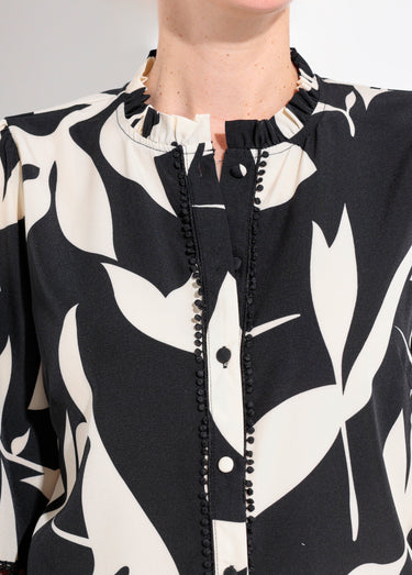 Blouse motif graphique détails dentelle Noir / Blanc